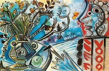 花と傘を持つ男の胸像 1968 年キュビズム パブロ・ピカソ Oil Paintings